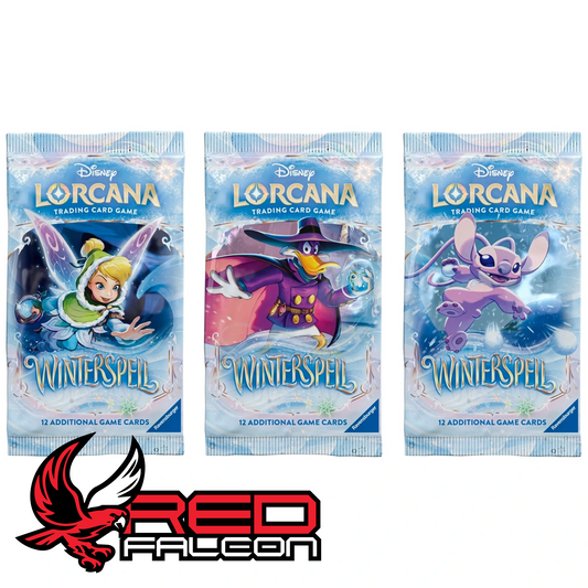 Multiple Disney Lorcana Winterspell booster packs showing different character artwork