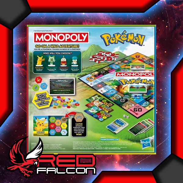 Monopoly Pokémon Edition board game back packaging detailing game features and contents