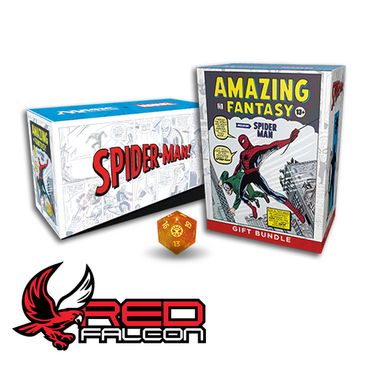 The Marvel's Spider-Man Gift Bundle storage box displayed next to the oversized Spindown life counter and internal packaging.