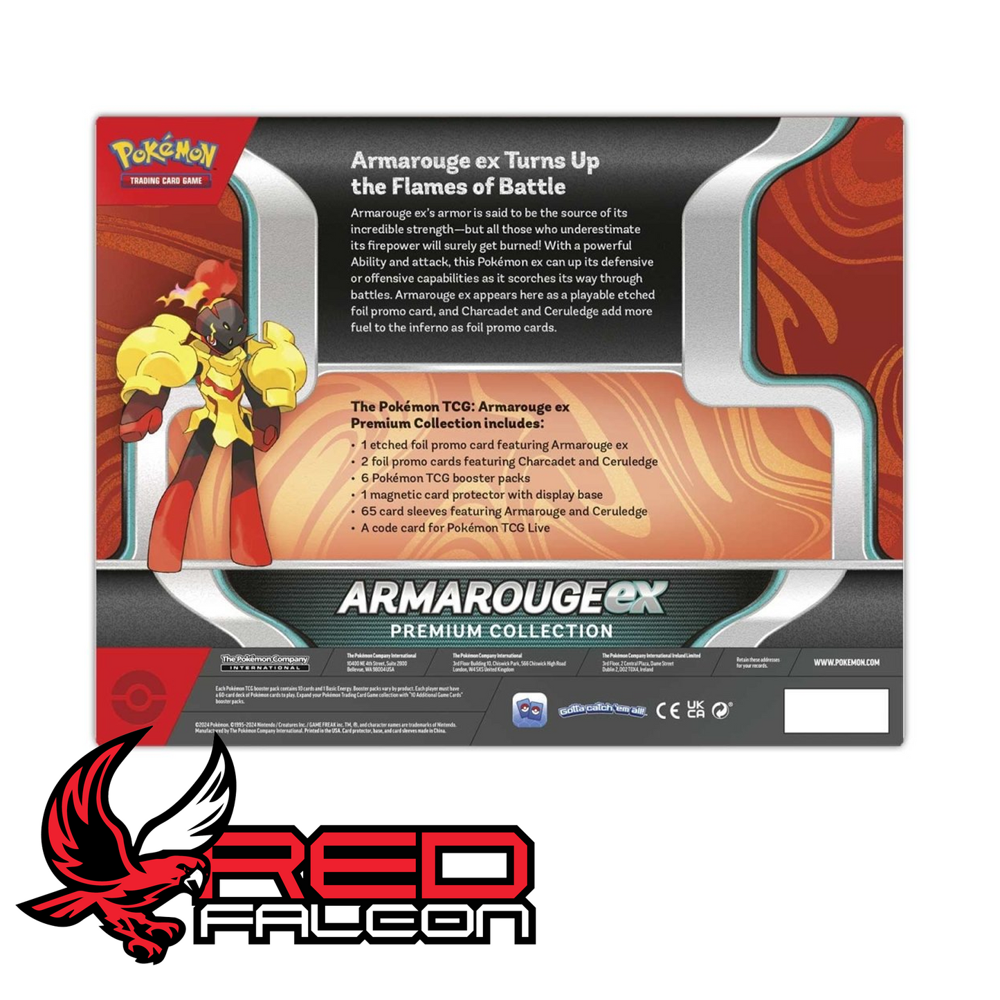 Back of Pokémon Armarouge ex Premium Collection box showing contents