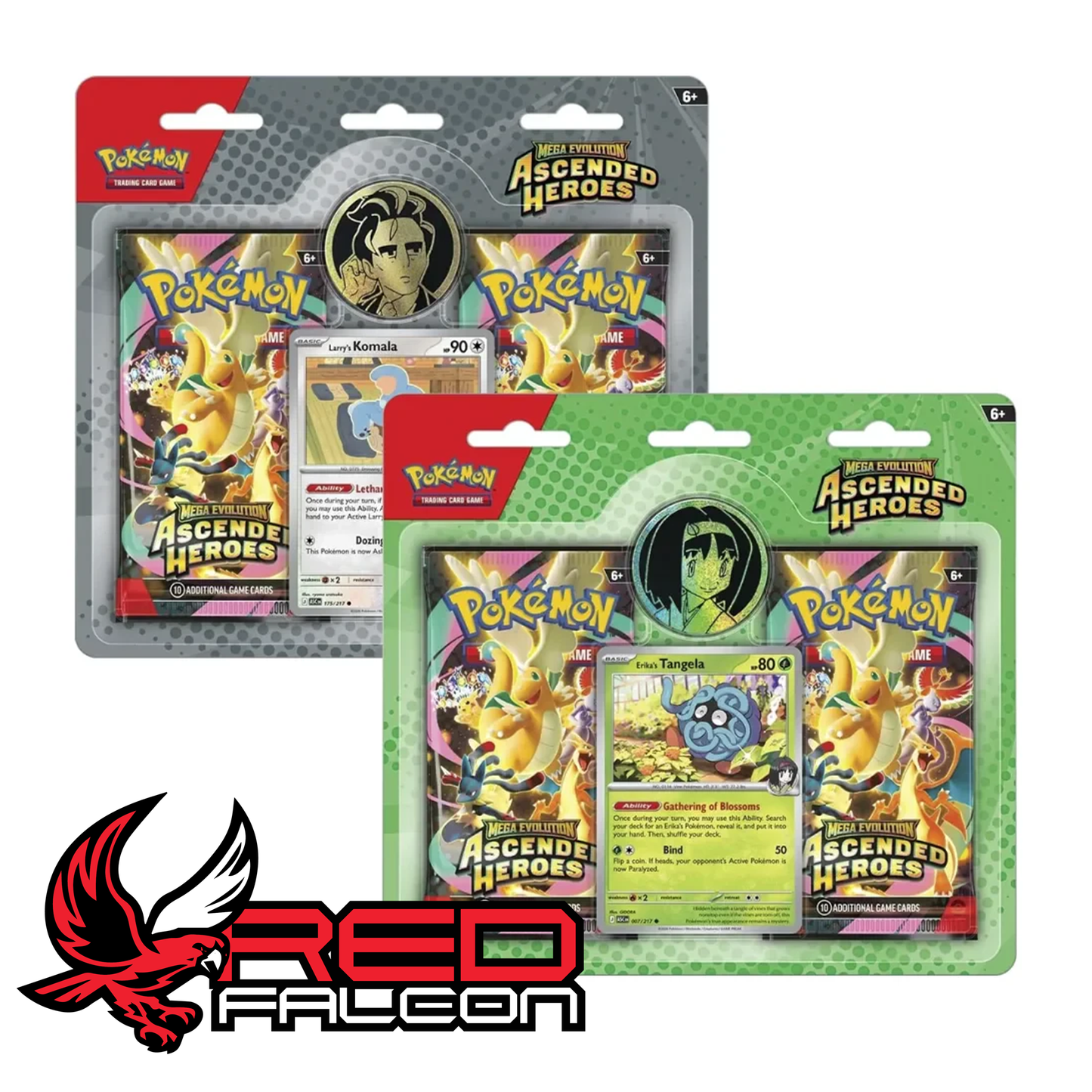 Pokémon TCG Ascended Heroes collection variants featuring Erika's Tangela and Larry's Komala