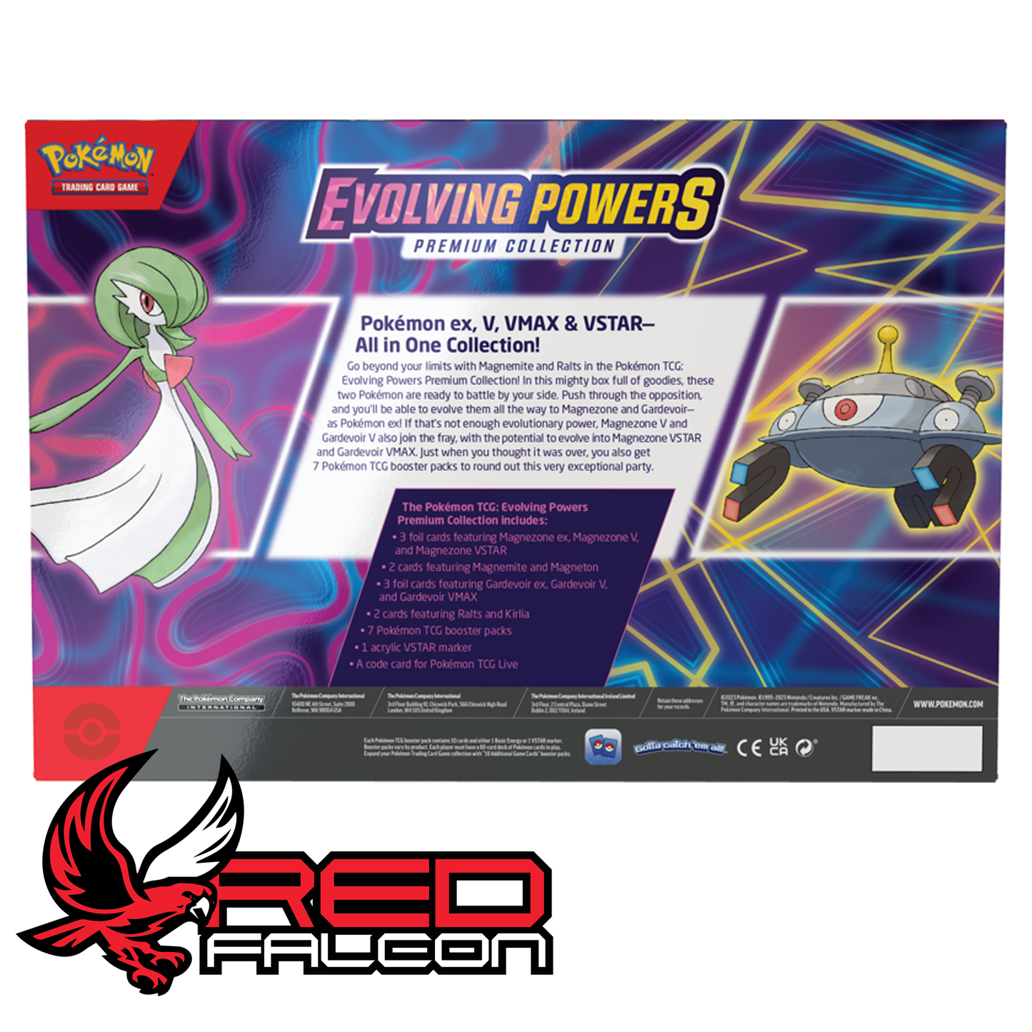 Back of Pokemon TCG Evolving Powers Premium Collection box showing contents