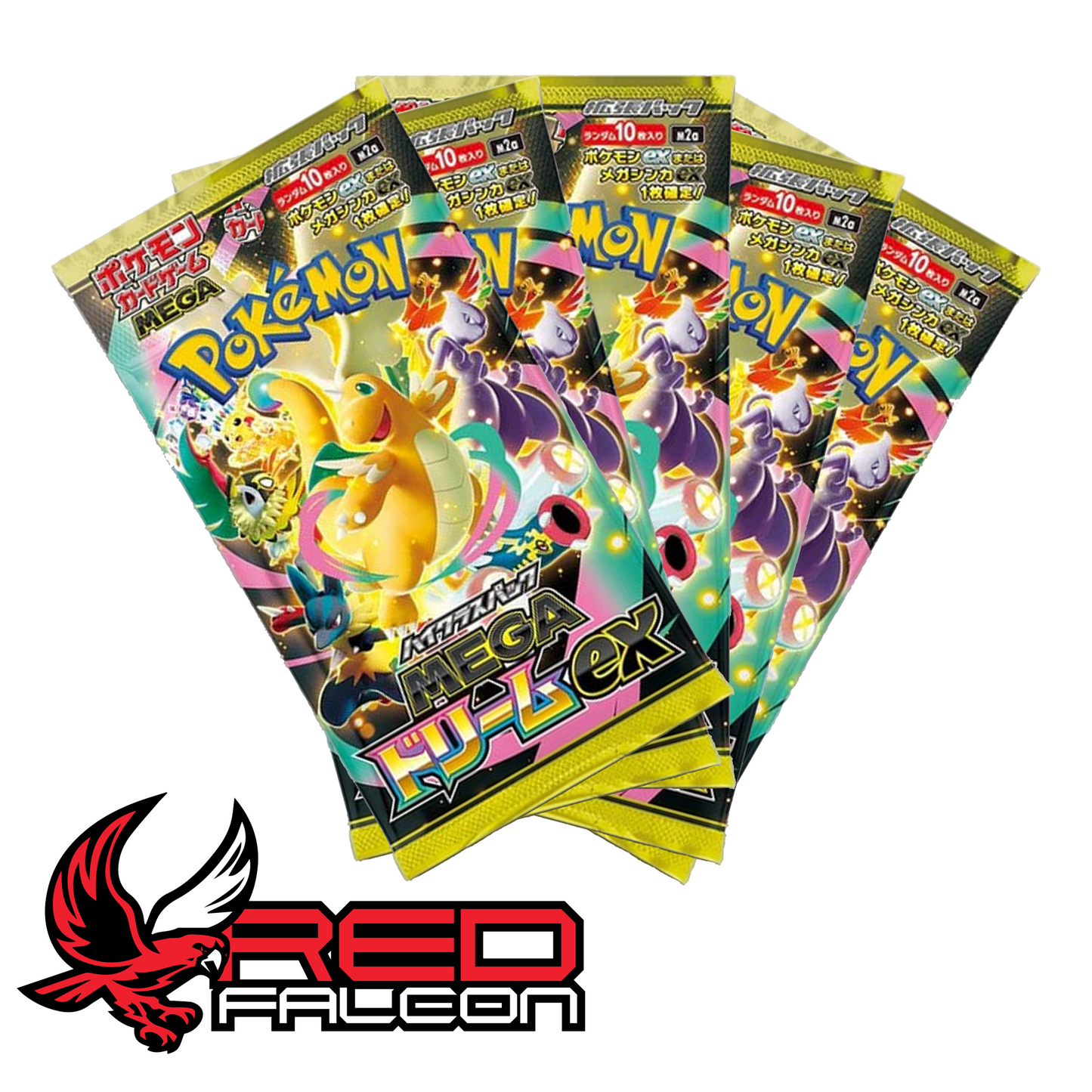 Five Pokémon Mega Dream ex Japanese booster packs spread out