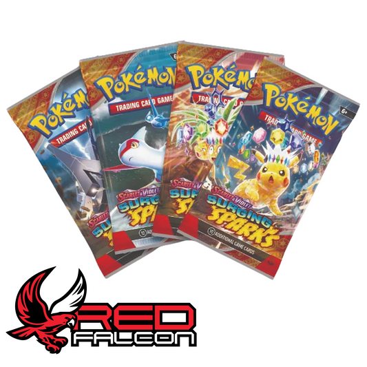 Four Pokémon Surging Sparks booster packs spread