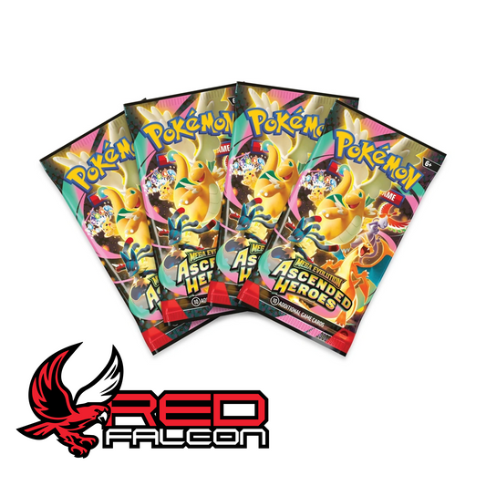A set of four Pokémon TCG Ascended Heroes booster packs included inside the Ascended Heroes ex collection Boxes.