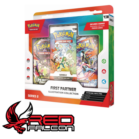 A three-quarter studio shot of the First Partner Illustration Collection Series 2 box angled slightly to the left, showing its depth and side panel design.