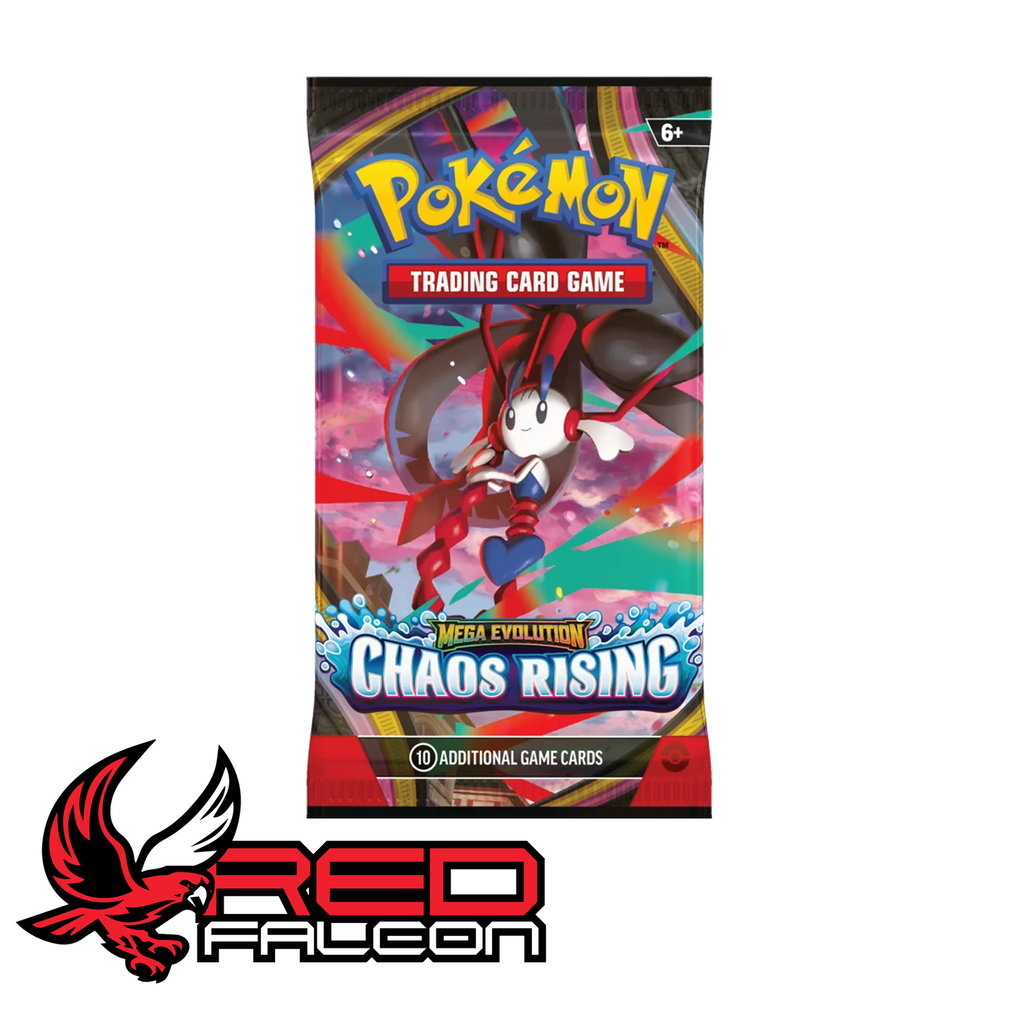 A single Pokémon TCG Mega Evolution Chaos Rising booster pack featuring Mega Floette floating gracefully with its enhanced eternal flower.
