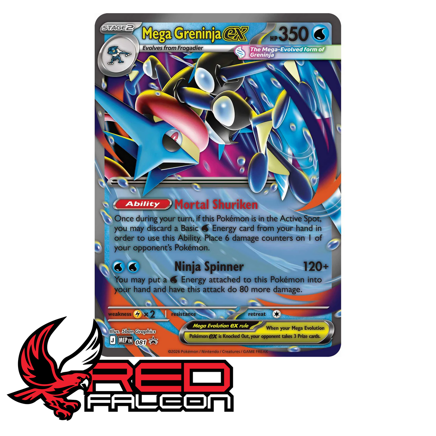 A clear, close-up shot of the single Mega Greninja ex foil promo card.