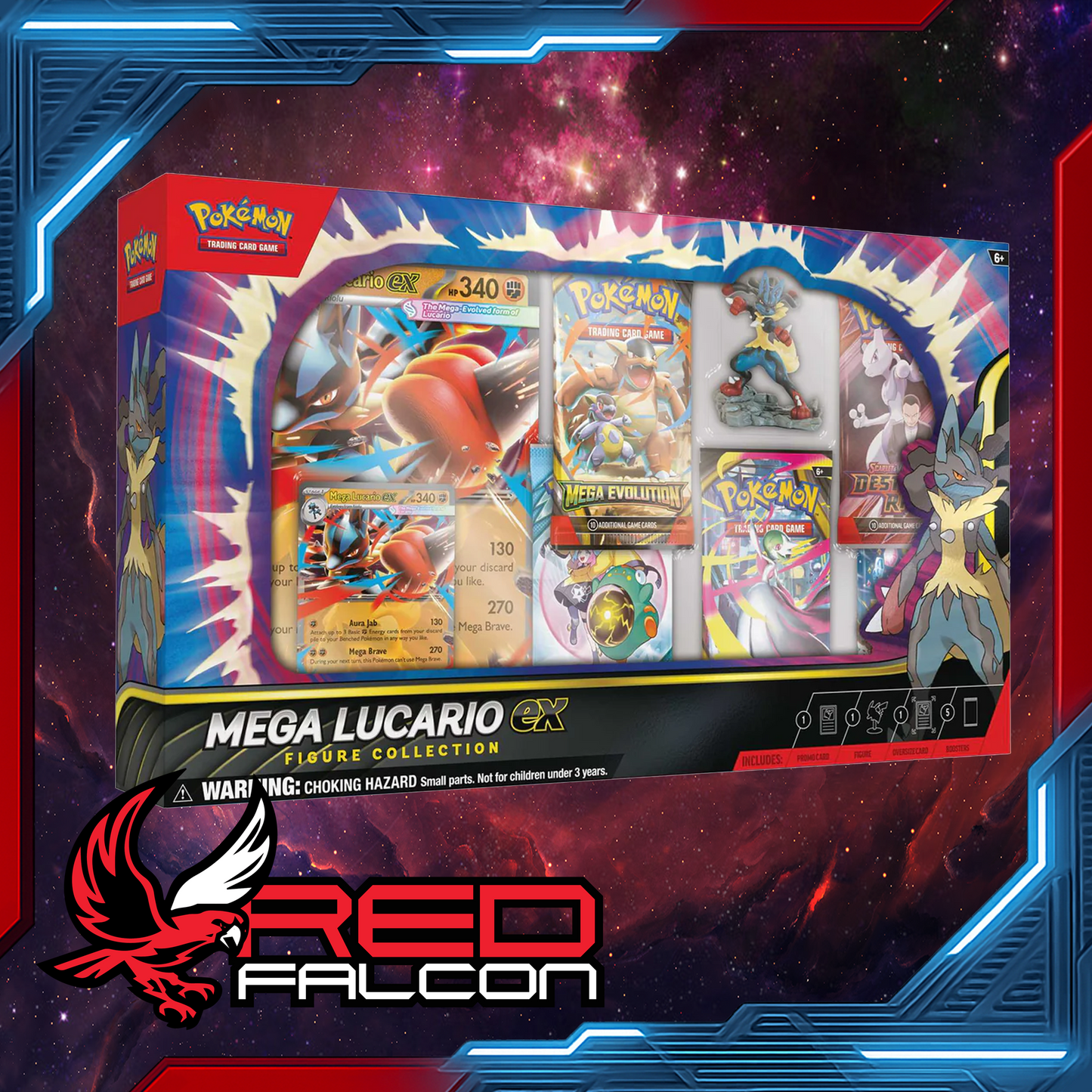 Pokémon TCG Mega Lucario ex Figure Collection – includes etched foil promo, oversize card, detailed Lucario figure and booster packs