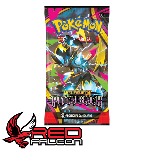 The front view of a Pokémon TCG Pitch Black booster pack featuring the second of four unique dark-themed artwork variations.