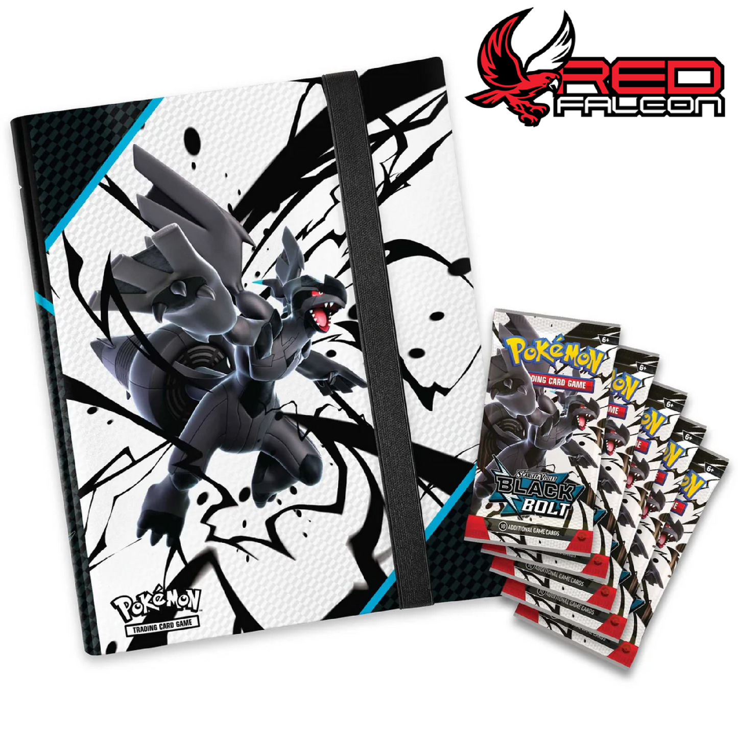 Zekrom Black Bolt binder collection contents including binder and five Pokémon TCG Scarlet & Violet booster packs.