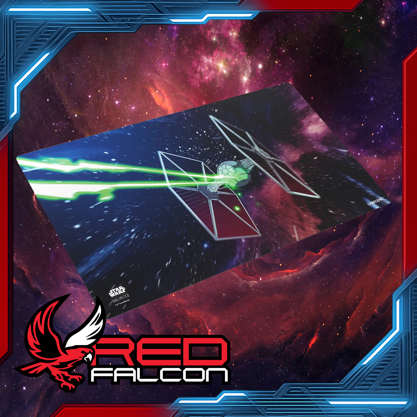 Star Wars: Unlimited Game Mat featuring a TIE Fighter design laid flat with card zones