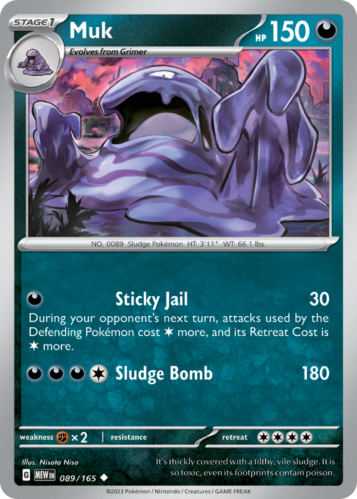 Muk Stage 1 card #089 from Pokemon 151, a large sludge Pokemon.