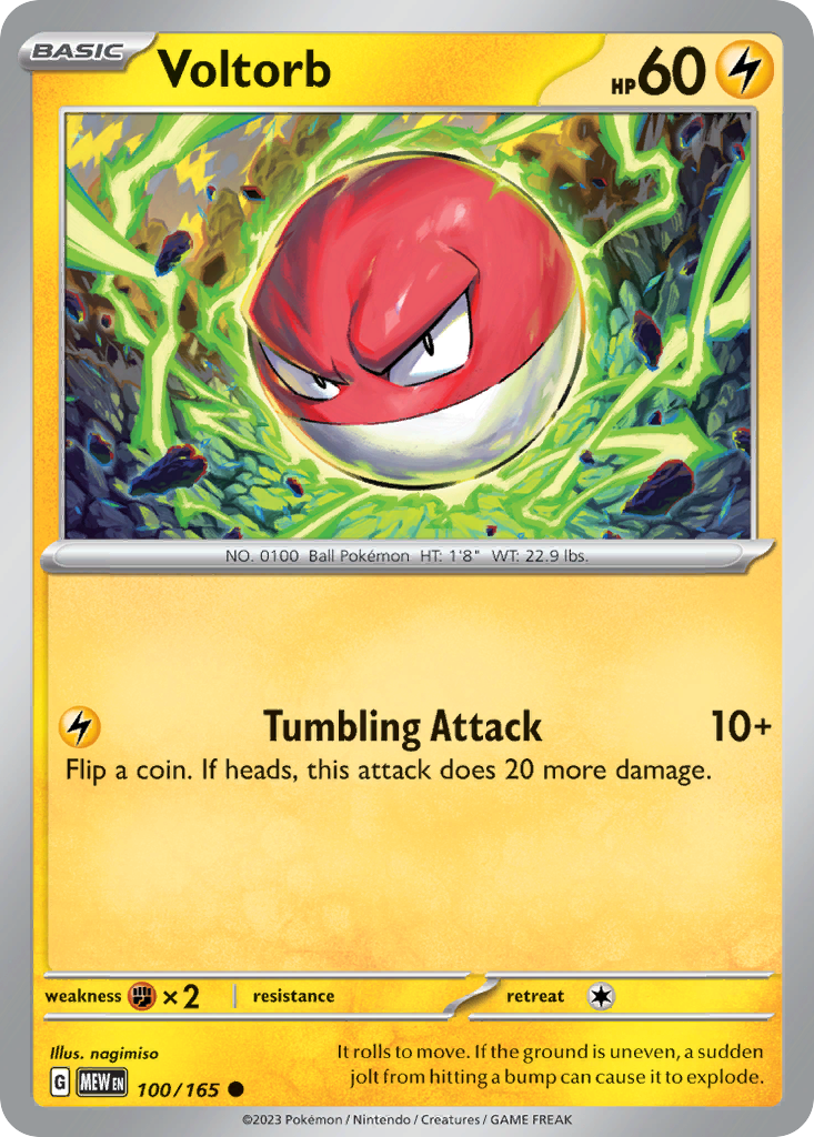 Voltorb Lightning-type card #100 from Pokemon 151, resembling a Poké Ball.
