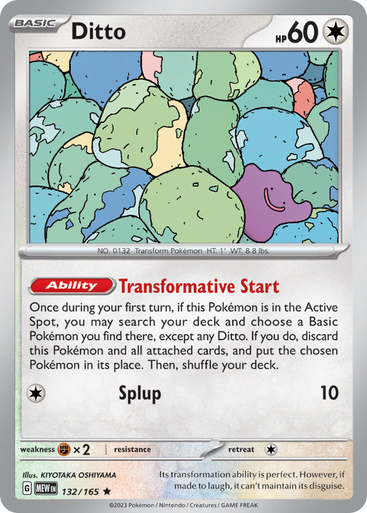 Ditto Colorless-type card #132 from Pokemon 151, a pink amorphous Pokemon.
