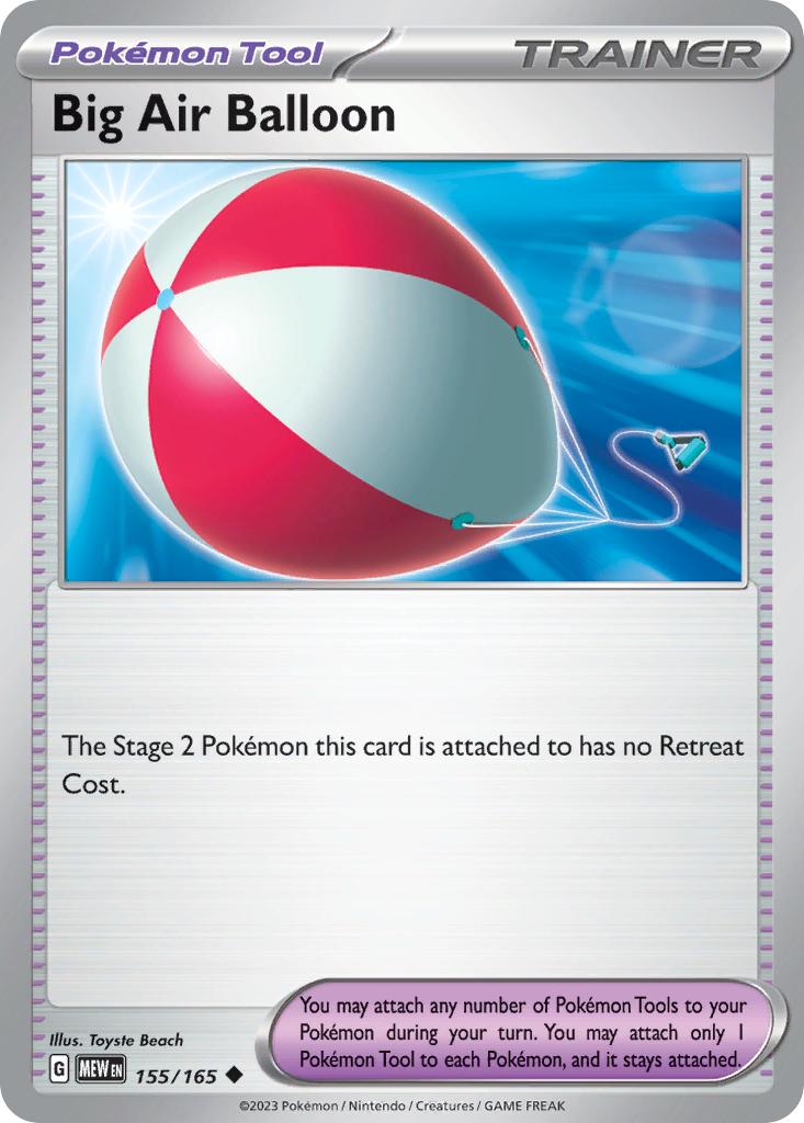 Big Air Balloon Tool card #155 from Pokemon 151, large blue and white balloon.