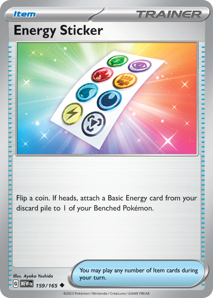 Energy Sticker Item card #159 from Pokemon 151, a colorful lightning-themed sticker.