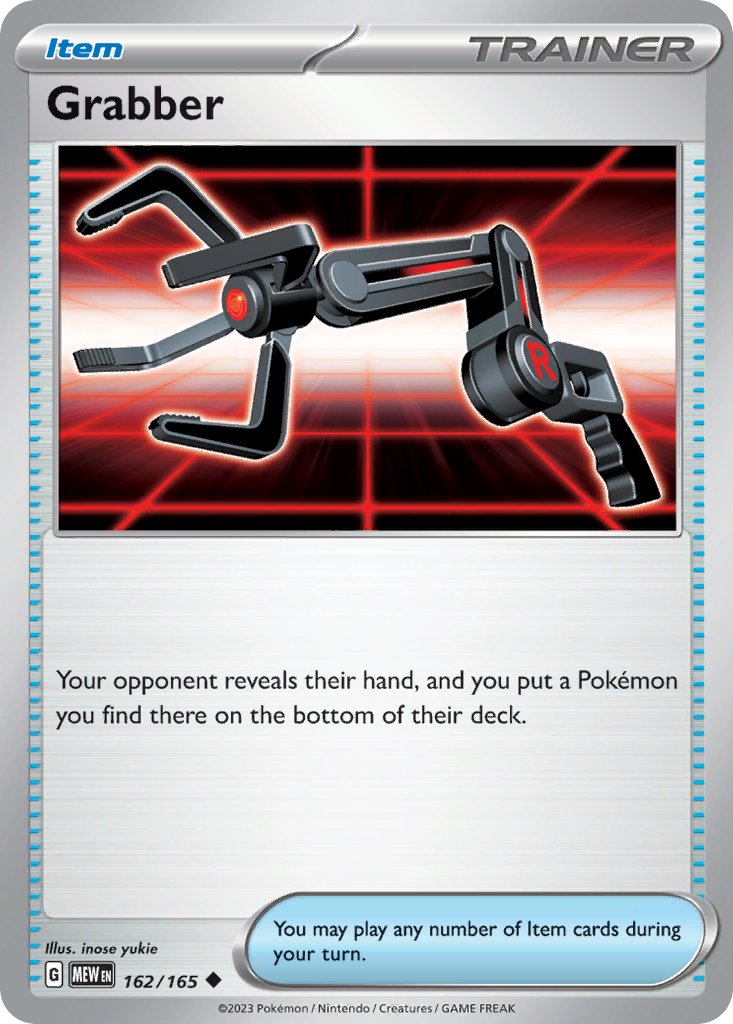 Grabber Item card #162 from Pokemon 151, robotic claw tool.