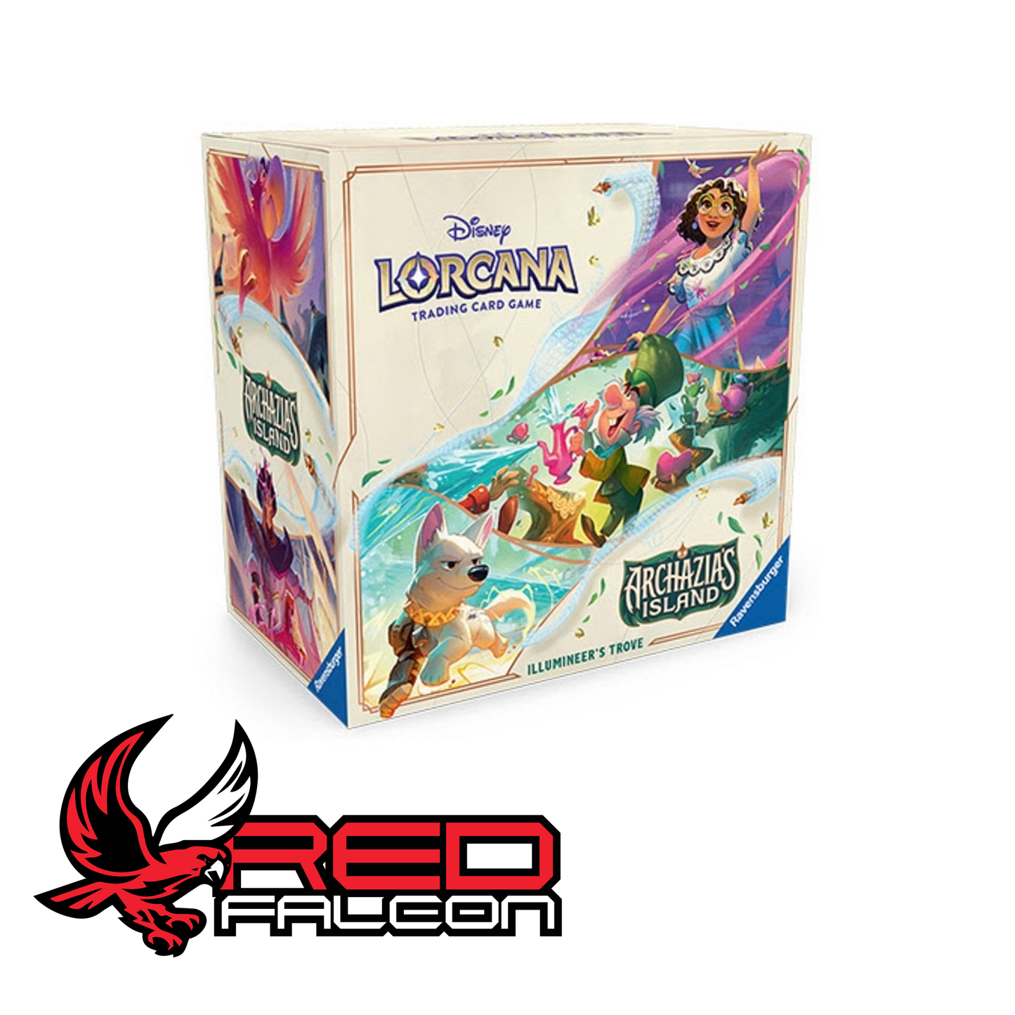 The external full-art storage box for the Disney Lorcana Archazia's Island Illumineer's Trove Set 7.
