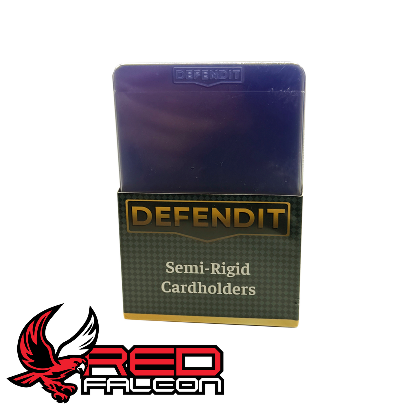 An alternative studio shot of a single Defendit semi-rigid card holder, presented from a different angle to showcase its full shape and clarity.