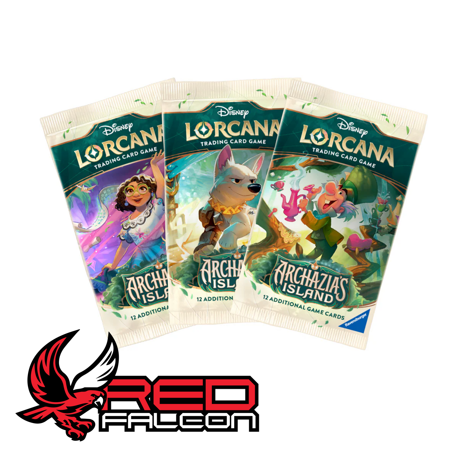 All three booster pack artwork variants for Disney Lorcana Archazia's Island Set 7.