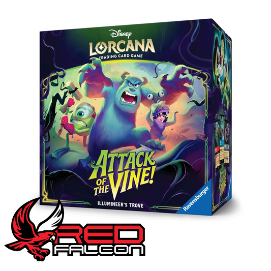 The front view of the official factory-sealed Disney Lorcana Attack of the Vine Illumineer's Trove collector's box.