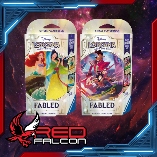 Disney Lorcana Set 9 Fabled Starter Deck – pre-built 60-card deck with booster pack, playmat, tokens, and lore counter