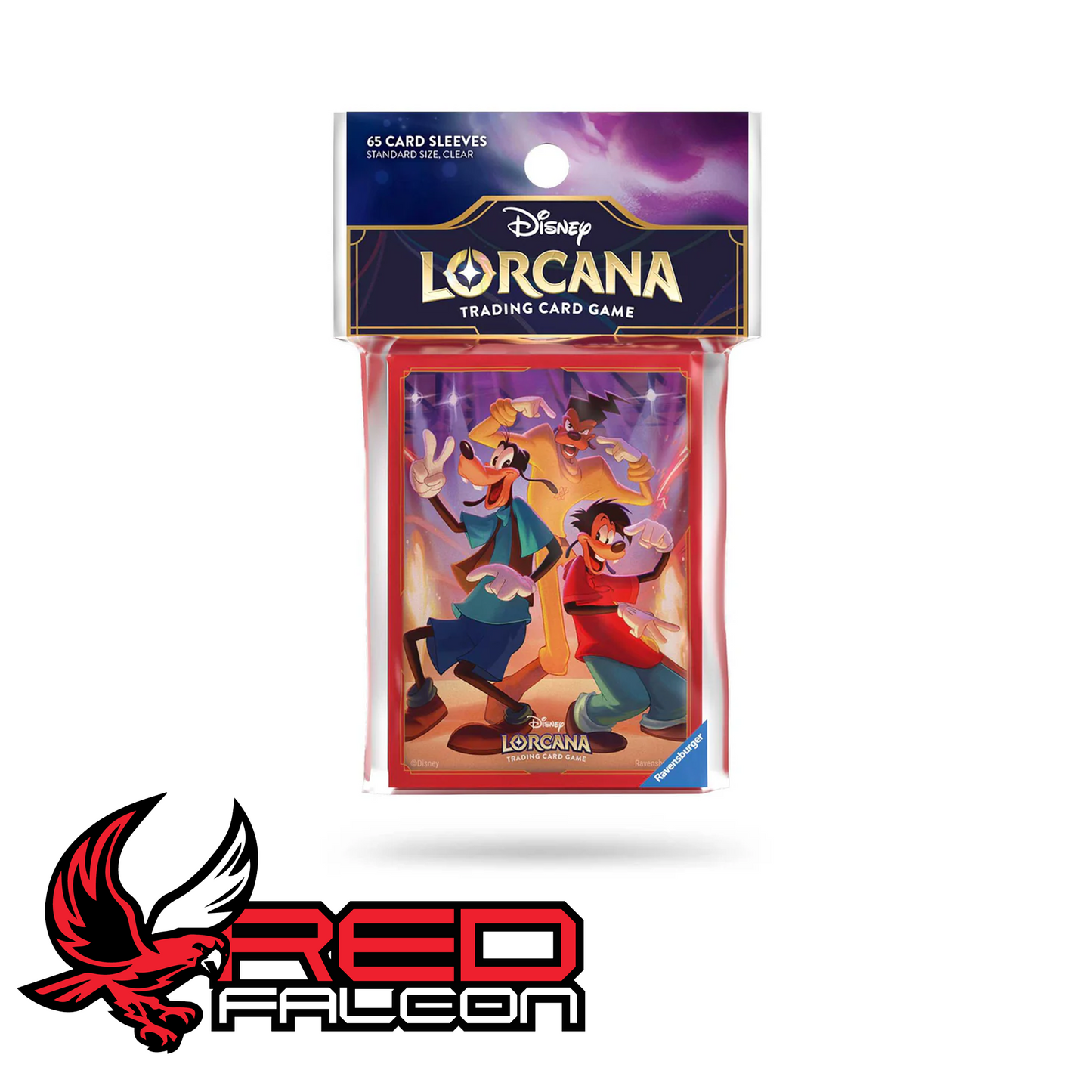 The front view of the official factory-sealed Disney Lorcana Set 9 card sleeve hanging pack featuring Goofy artwork.