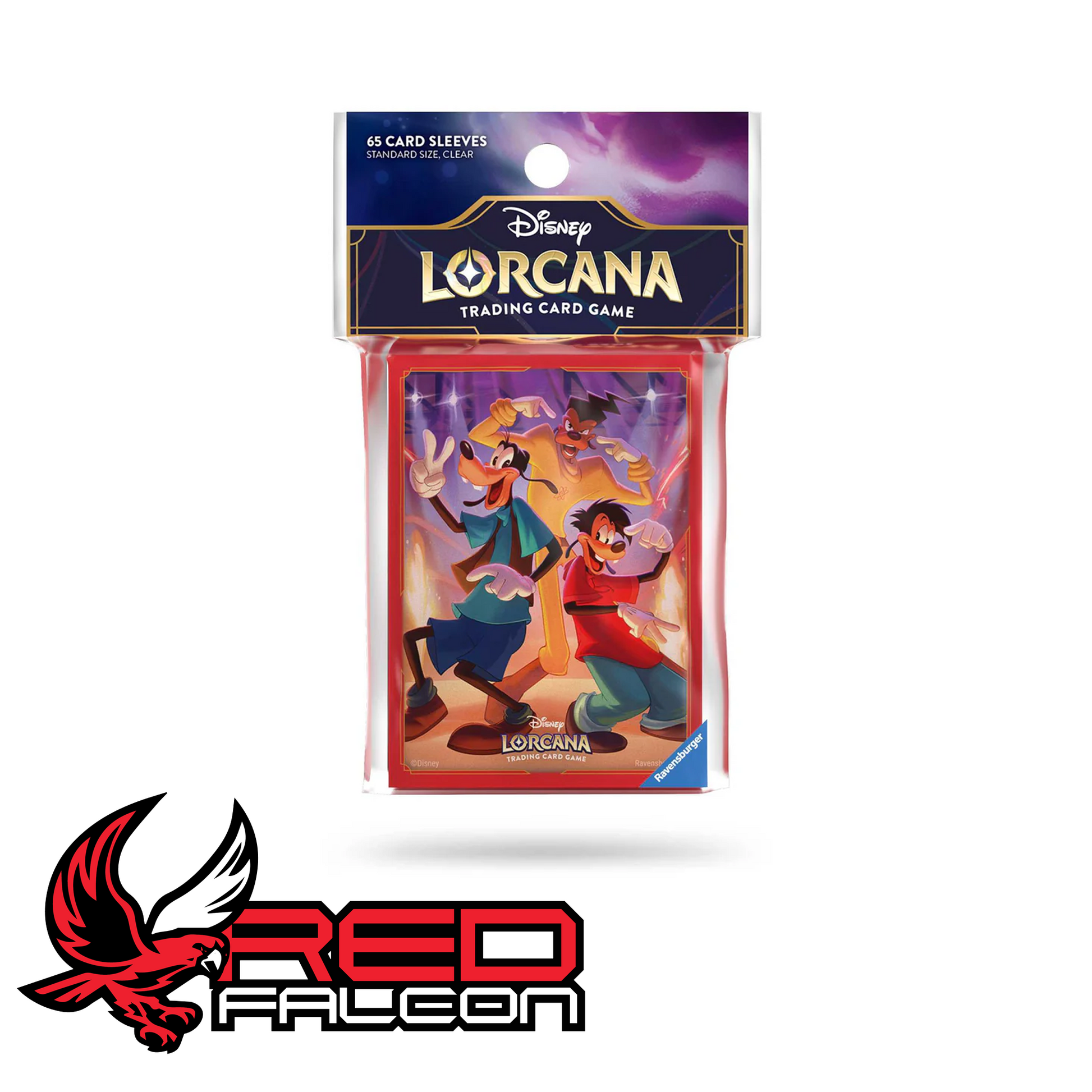 The front view of the official factory-sealed Disney Lorcana Set 9 card sleeve hanging pack featuring Goofy artwork.