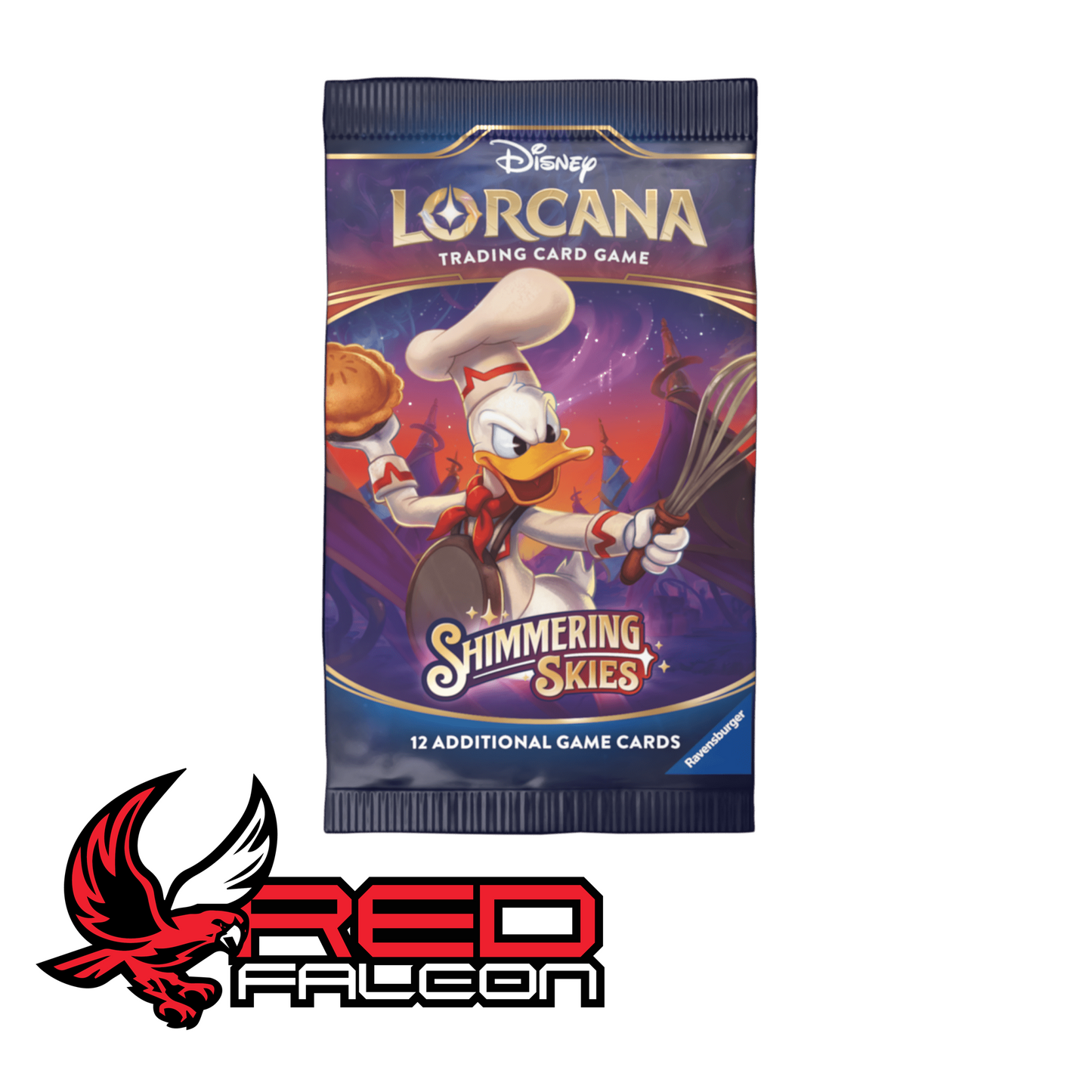Donald Duck - Pie Slinger character artwork on a Disney Lorcana Shimmering Skies Set 5 booster pack.