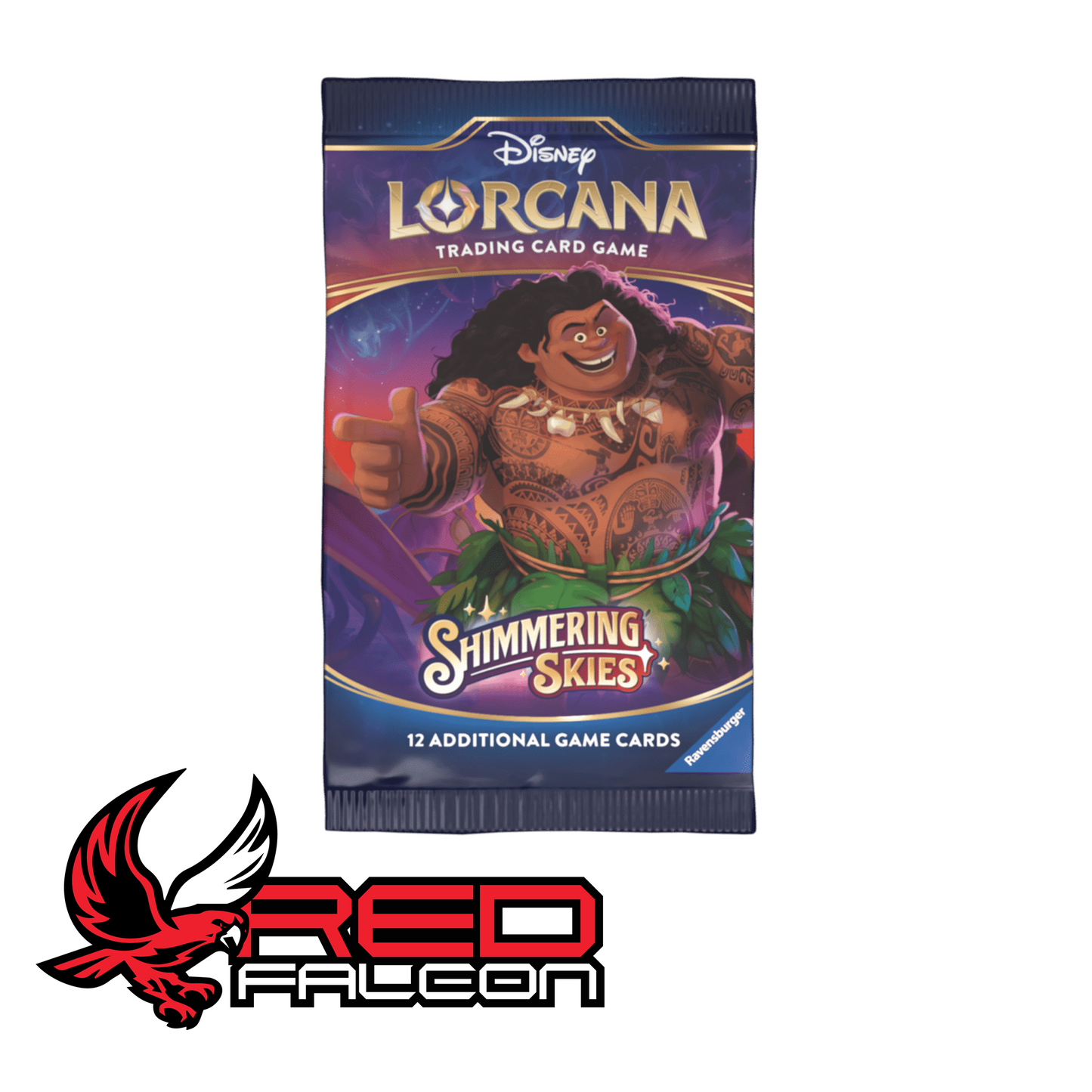Maui character artwork on a Disney Lorcana Shimmering Skies Set 5 booster pack.