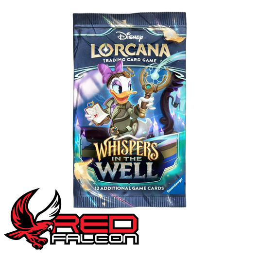 A single Disney Lorcana Whispers in the Well booster pack featuring Daisy Duck dressed as a paranormal investigator.