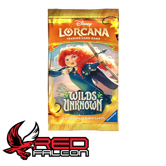 A single Disney Lorcana Wilds Unknown booster pack featuring Merida from Brave with her signature bow.