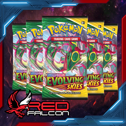 Bundle of 10 Pokémon TCG Evolving Skies booster packs featuring Rayquaza and Eeveelutions artwork