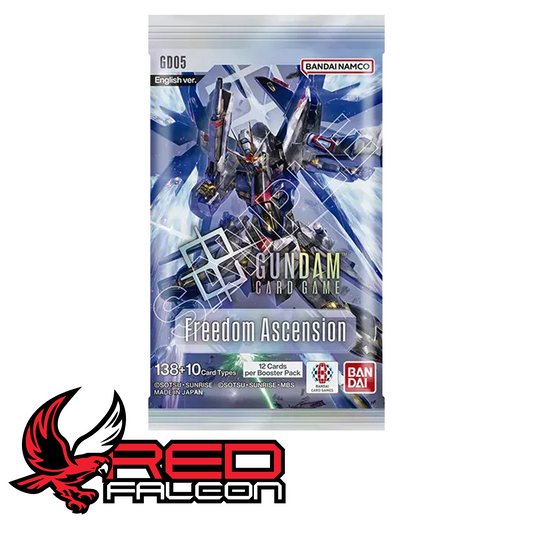 The clean front view of a single factory-sealed Gundam Card Game GD05 booster pack featuring official artwork.