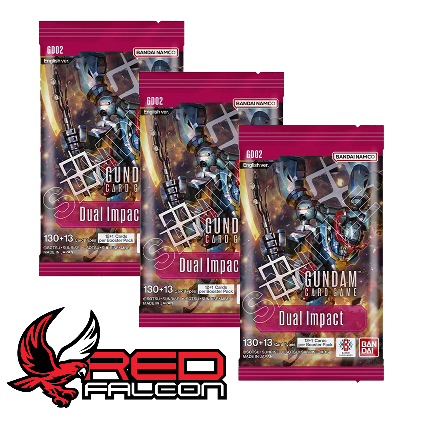 Three Gundam Dual Impact GD02 booster packs