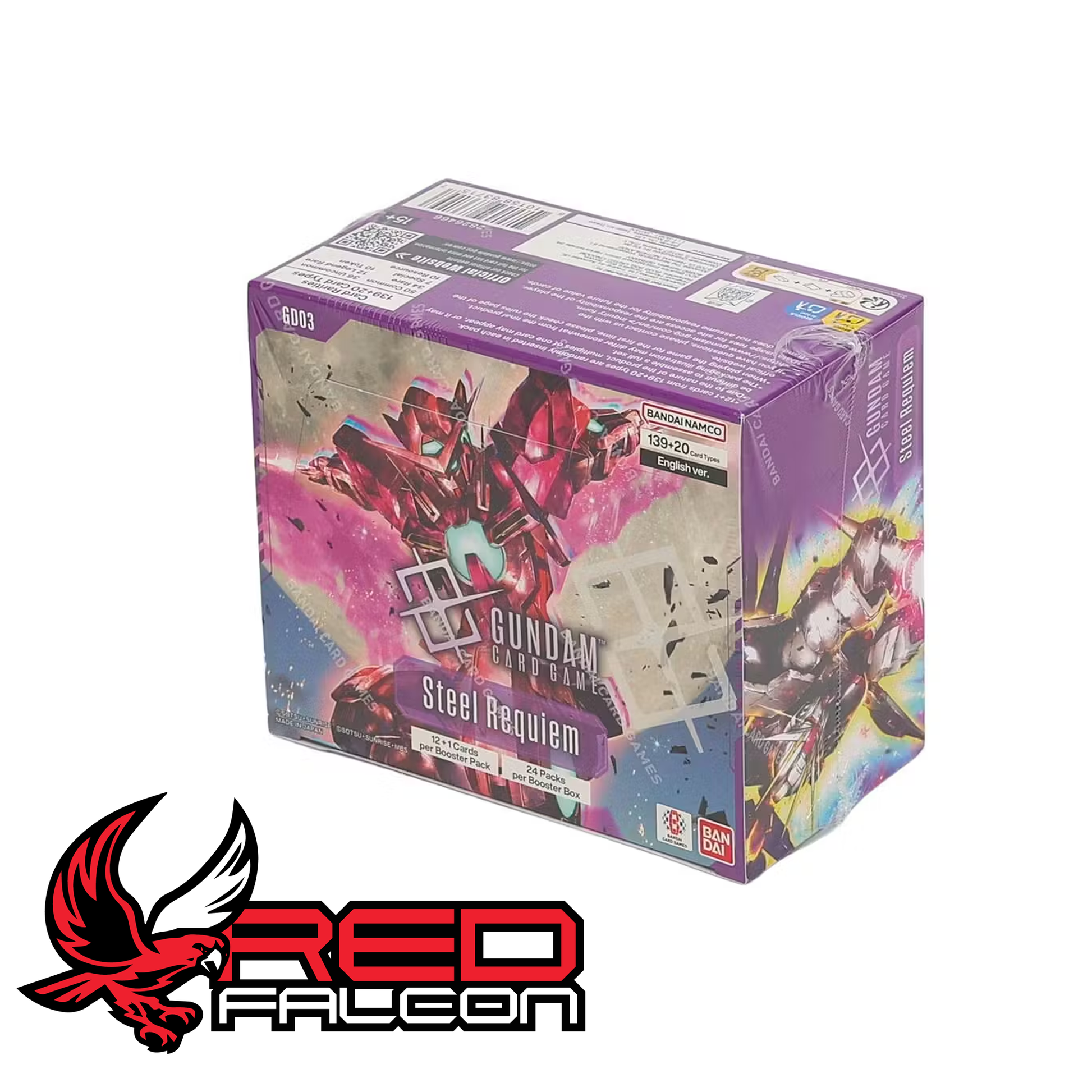 Side view of Gundam Card Game Steel Requiem booster box