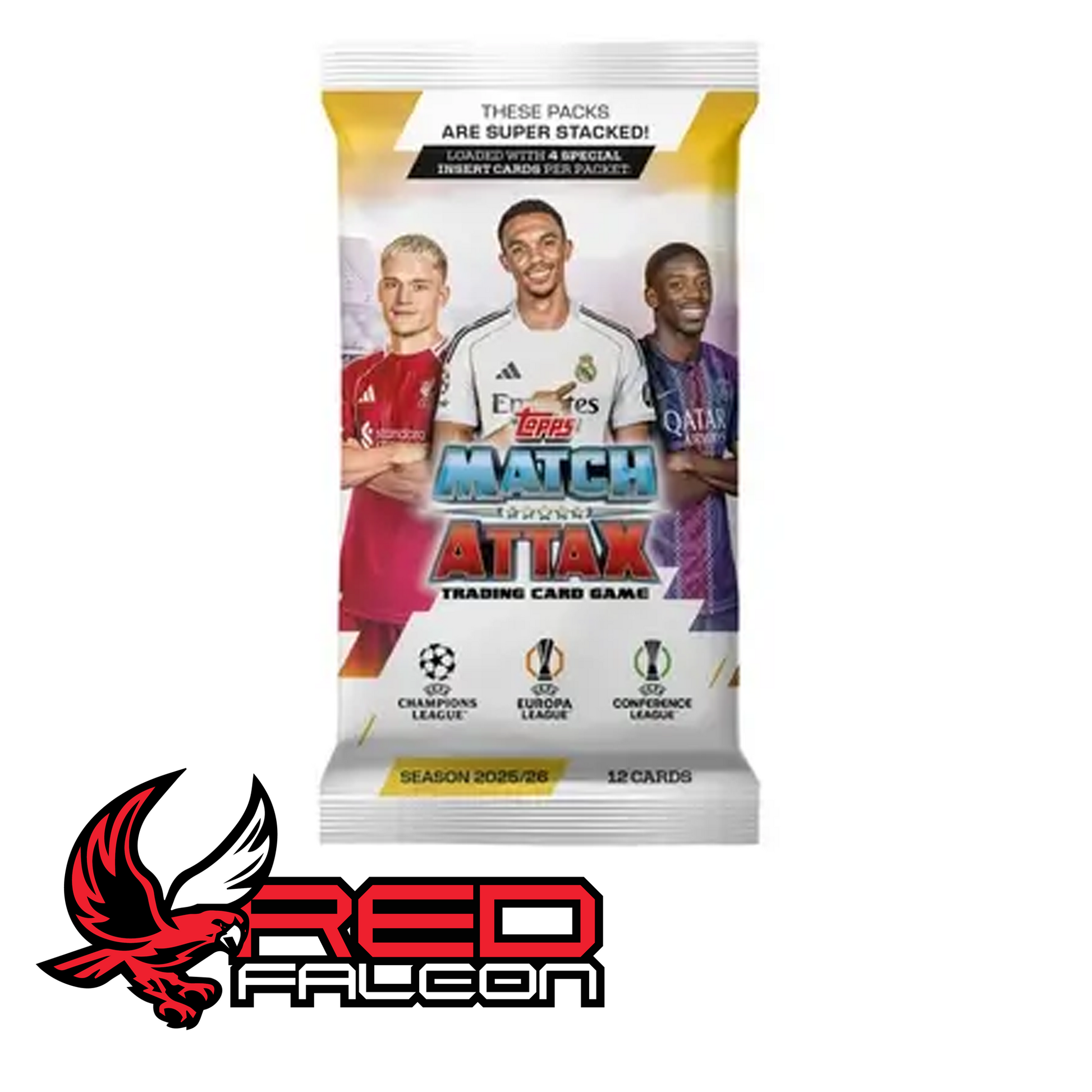 A single booster pack of Match Attax 2025/26 featuring elite star players in a unique set-themed design.
