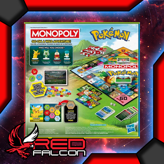 Monopoly Pokémon Edition board game back packaging detailing game features and contents