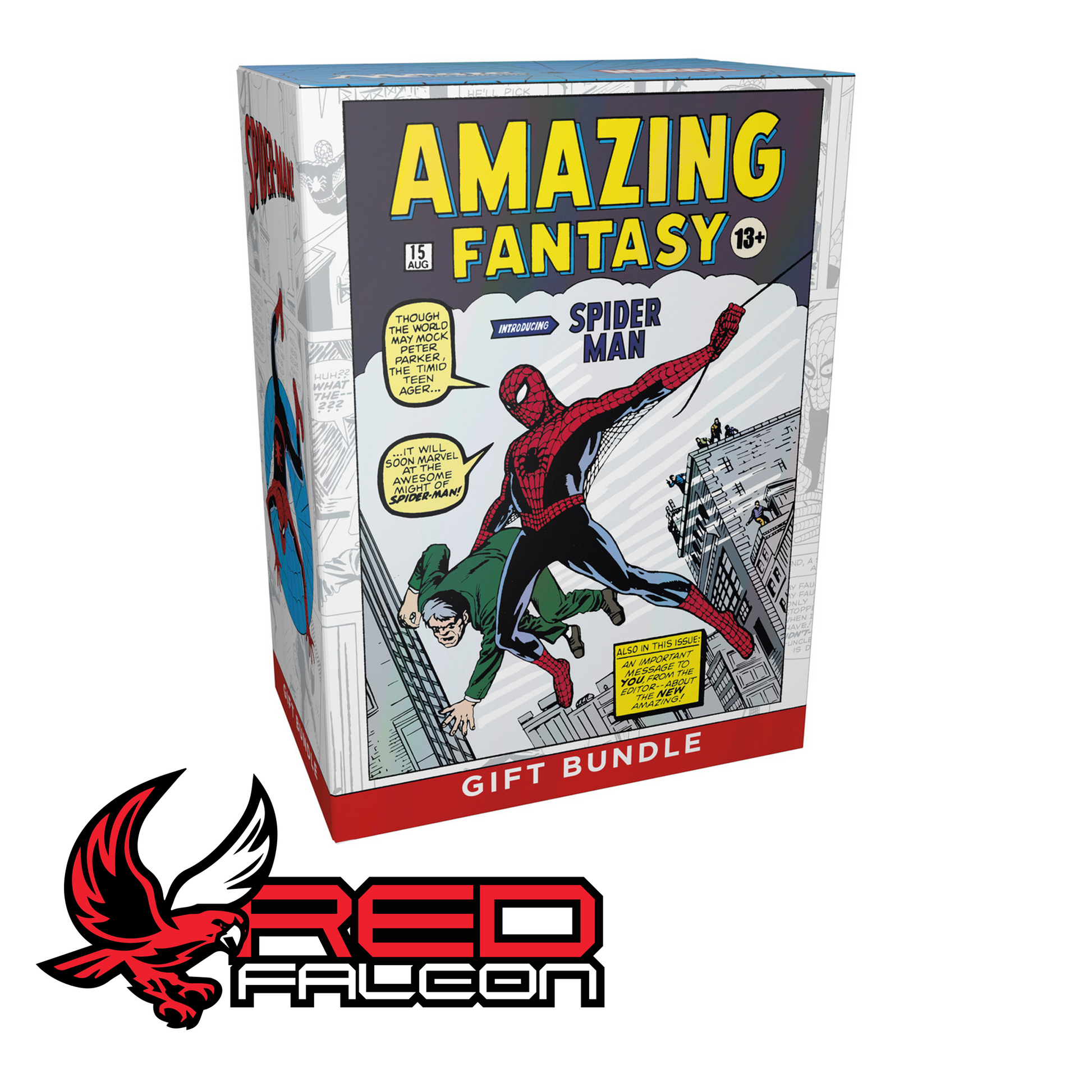 The front of the Magic: The Gathering Marvel's Spider-Man Gift Bundle box featuring iconic Spider-Man artwork.