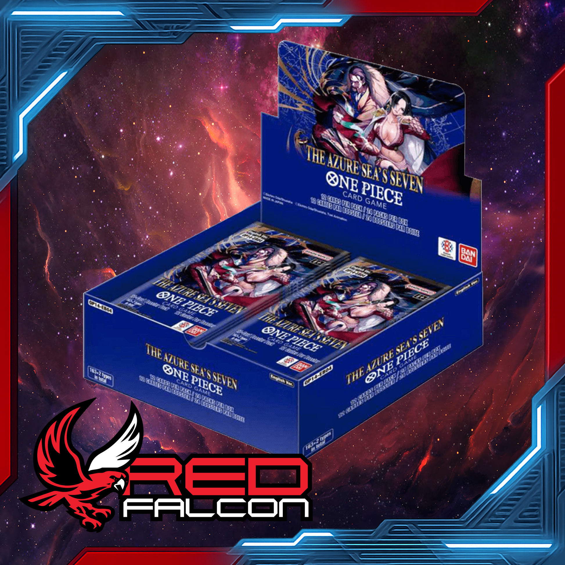 One Piece Card Game OP-14 Booster Box with 24 sealed packs of The Azure Sea’s Seven cards