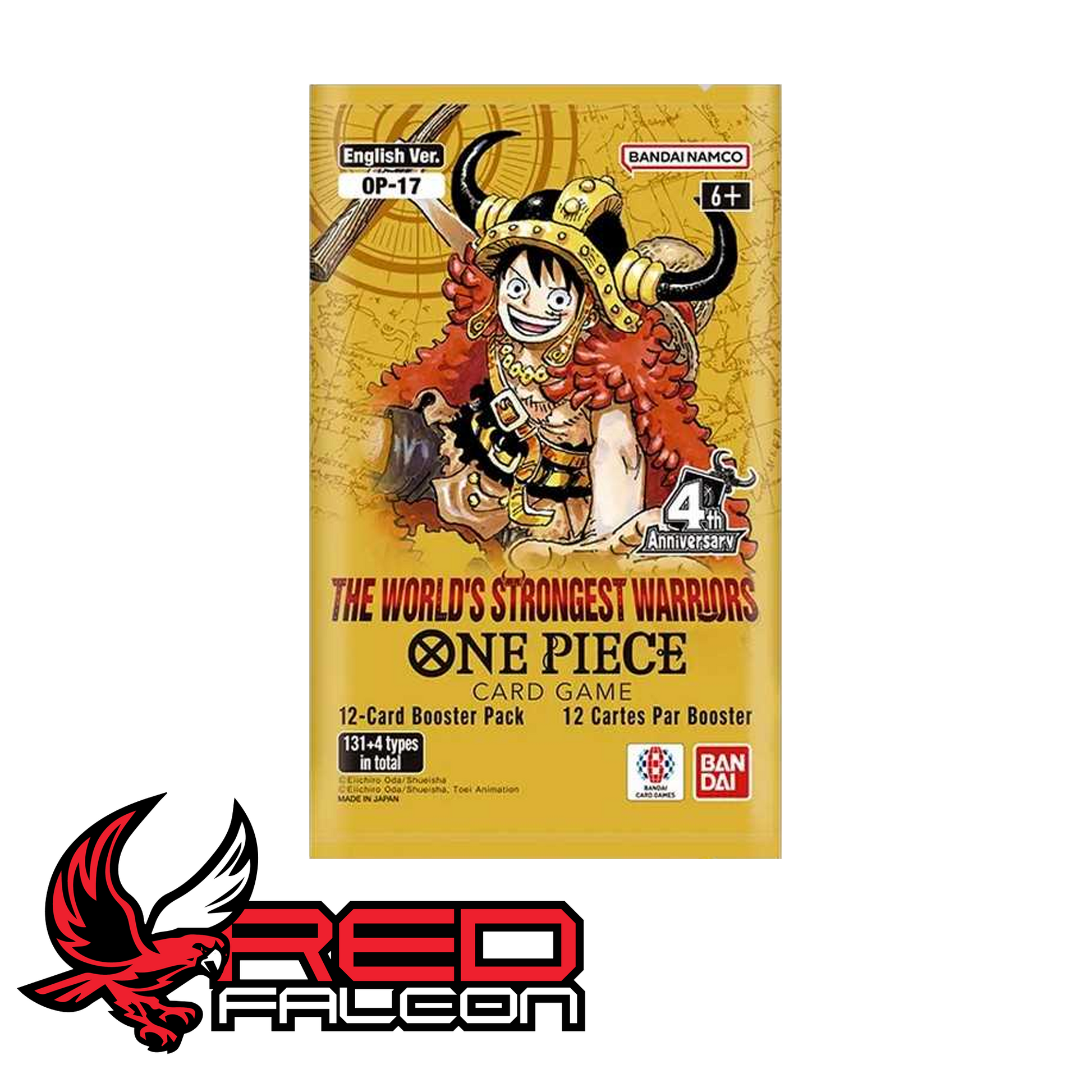 The clean front view of a single factory-sealed One Piece Card Game The World's Strongest Warriors (OP-17) booster pack.