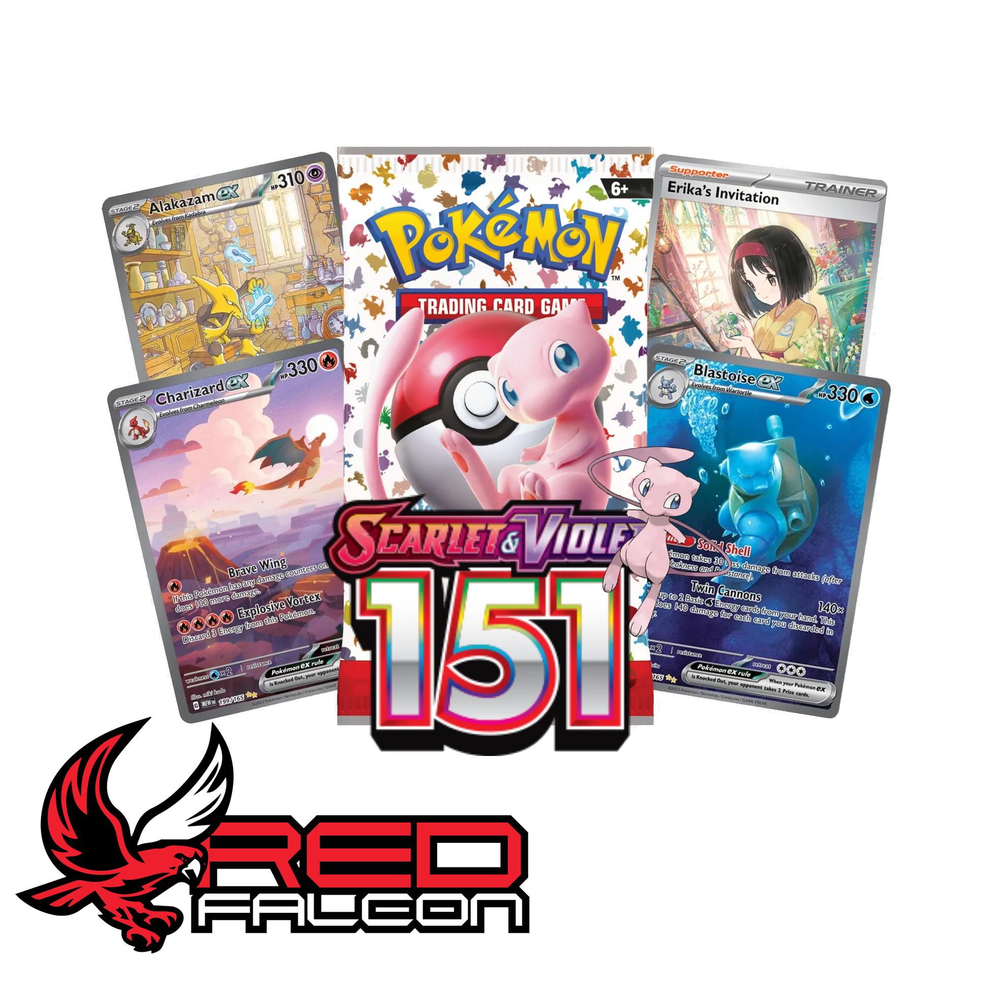 Pokémon 151 booster pack with chase cards and set logo
