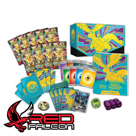Contents of Mega Evolution Ascended Heroes Elite Trainer Box displayed