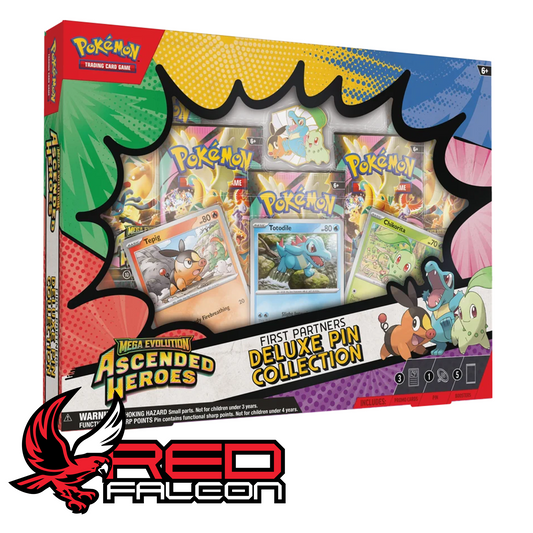 Pokémon TCG Ascended Heroes First Partners Deluxe Pin Collection box with promo cards