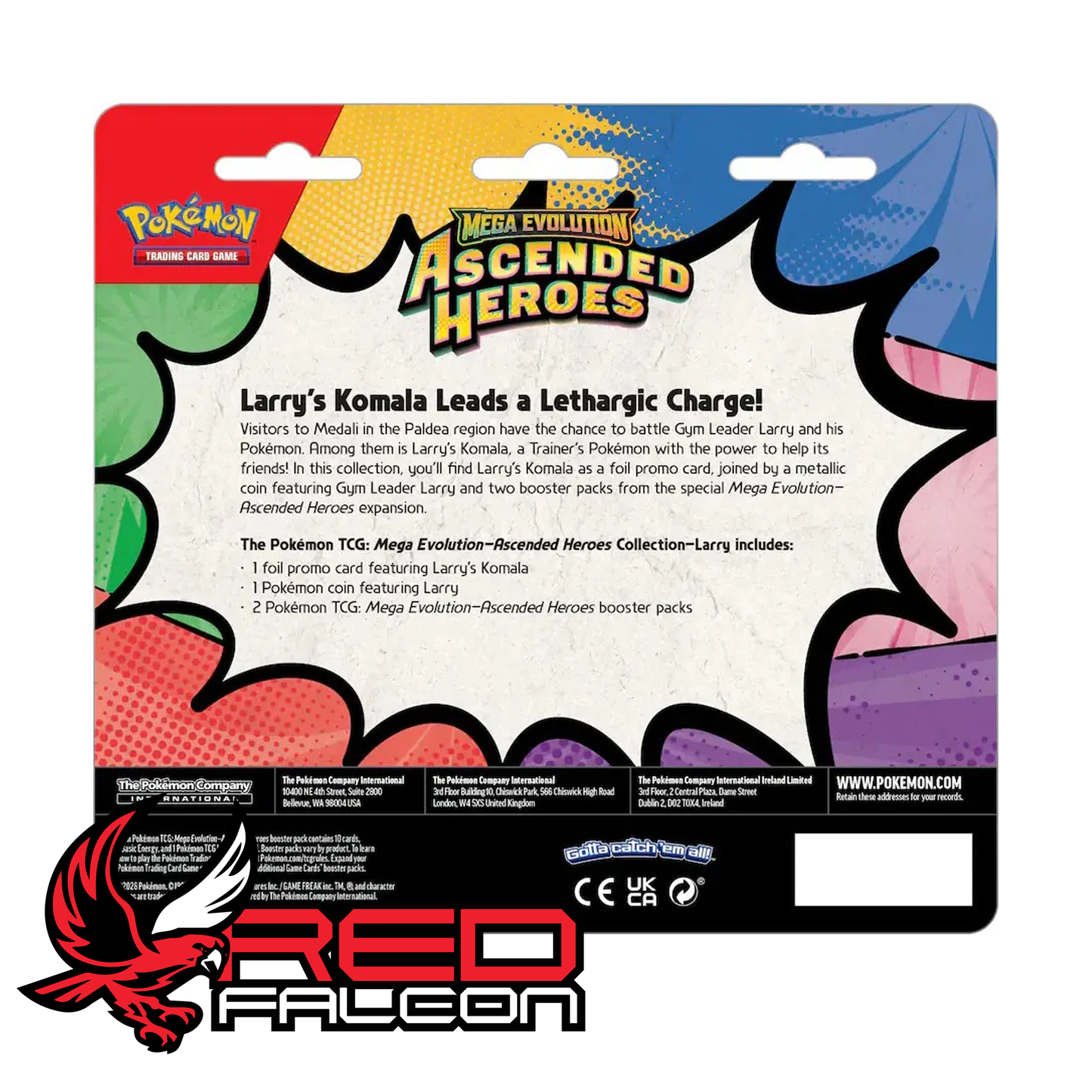 Back of Pokémon TCG Mega Evolution Ascended Heroes Larry's Komala collection box