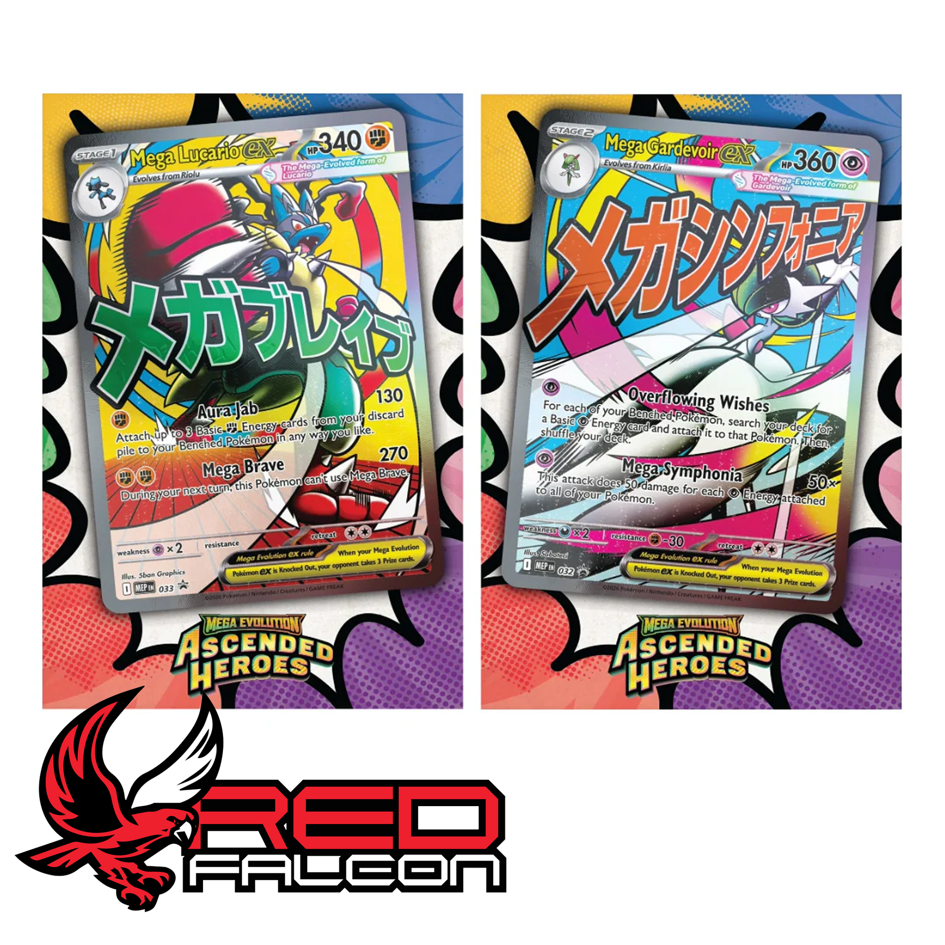 Pokémon Ascended Heroes Mega Lucario ex and Mega Gardevoir ex posters from collection
