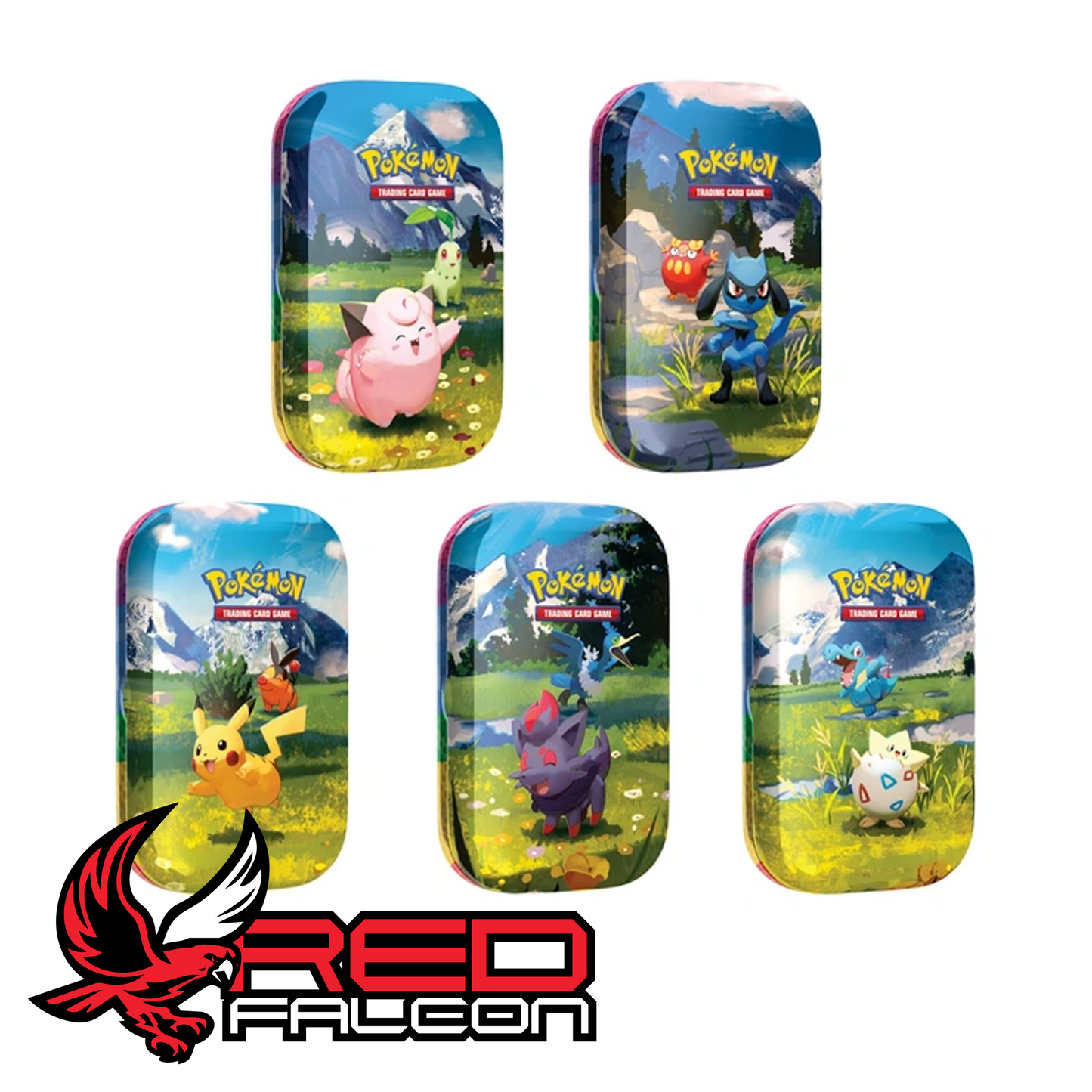 All five Pokémon Mega Evolution Ascended Heroes Mini Tin designs