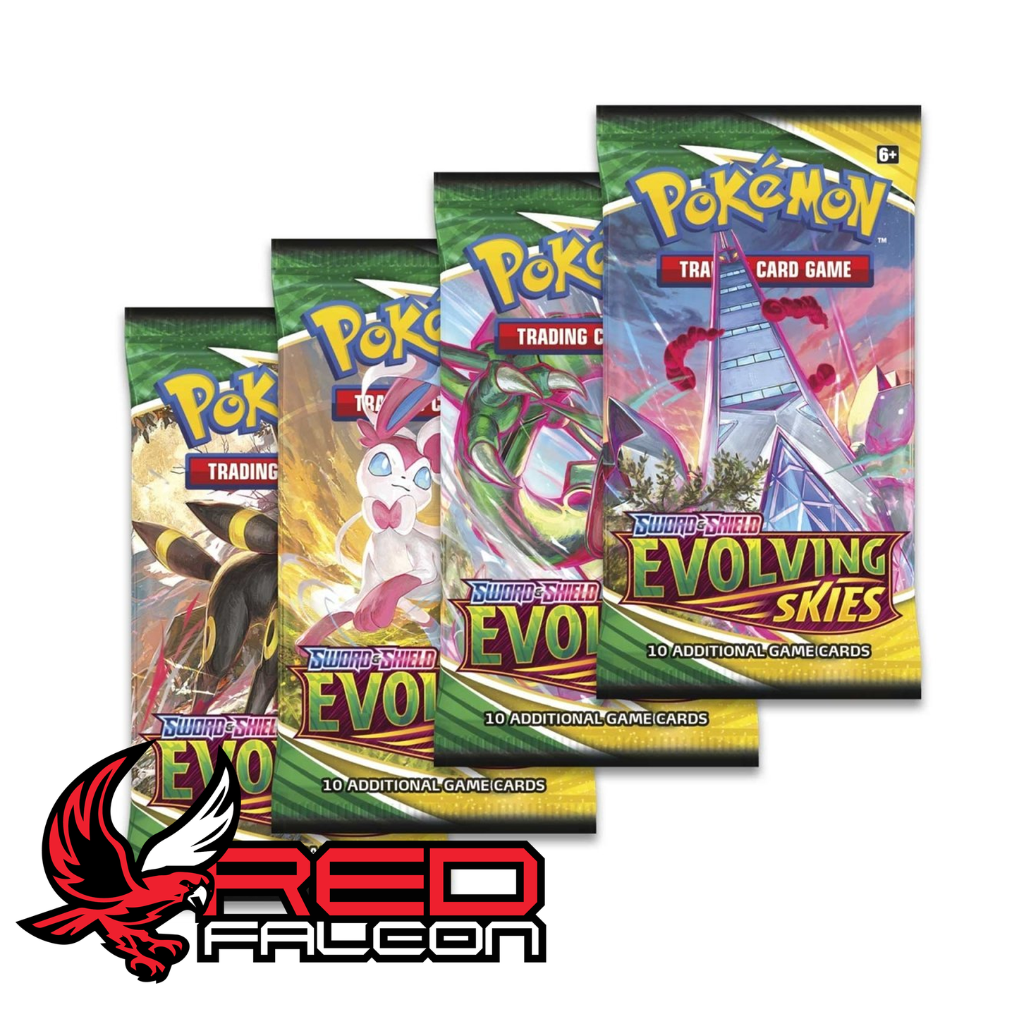Pokémon TCG Evolving Skies booster pack artwork set showing all variants