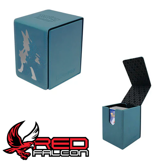 Pokémon Lucario Alcove Flip Deck Box Ultra PRO open and closed side by side